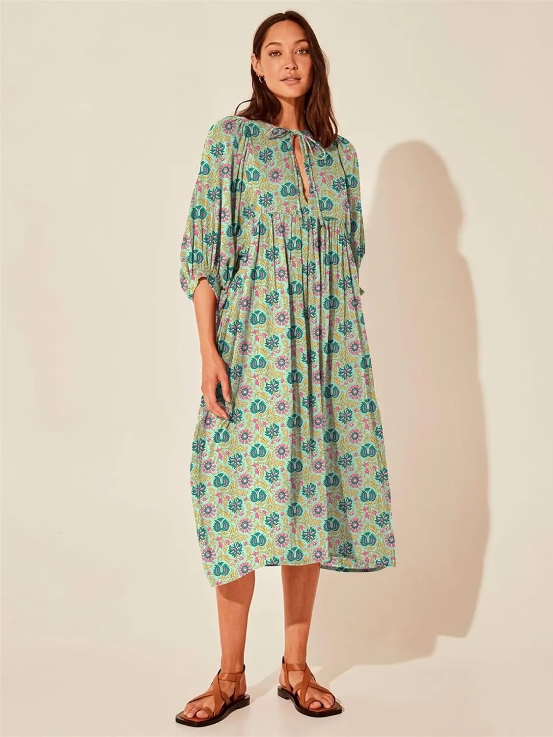 Women Summer Dresses Casual Floral Short Sleeve Dresses Loose Flowy Dresses Vacation Beach Dress Plus Size Maxi Dress