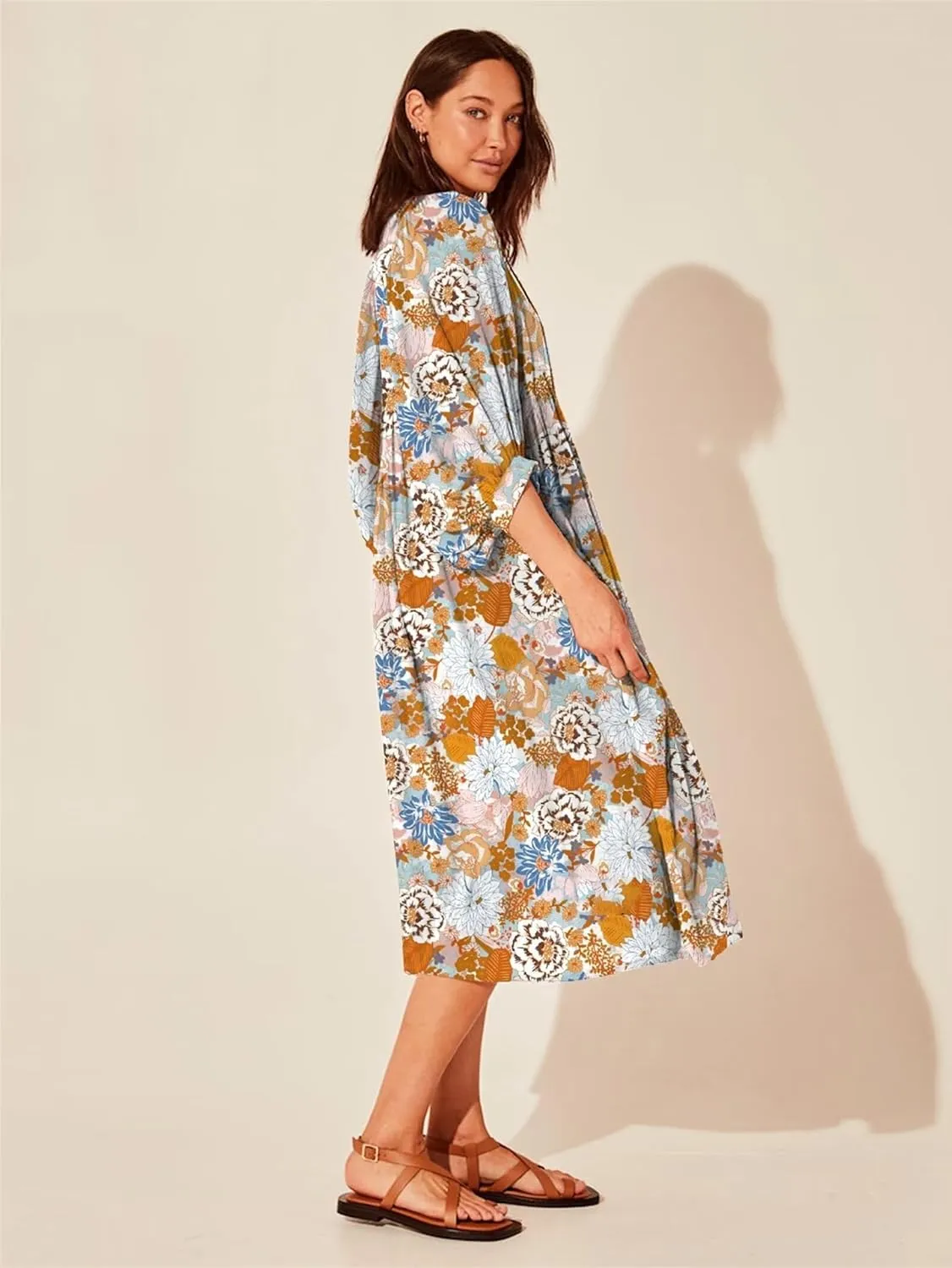 Women Summer Dresses Casual Floral Short Sleeve Dresses Loose Flowy Dresses Vacation Beach Dress Plus Size Maxi Dress
