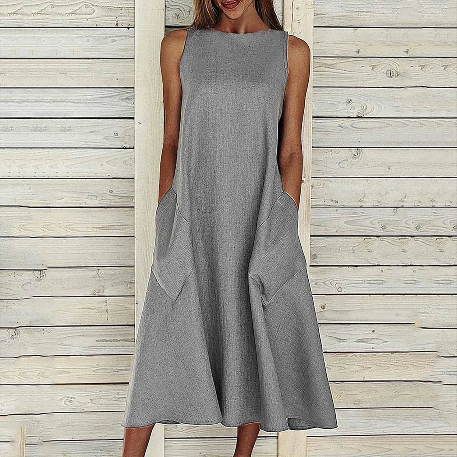 Women Summer Sexy Sleeveless Midi Dress Solid Plus Size Loose Beach Casual Party Cocktail Club Easter Wedding Sundress