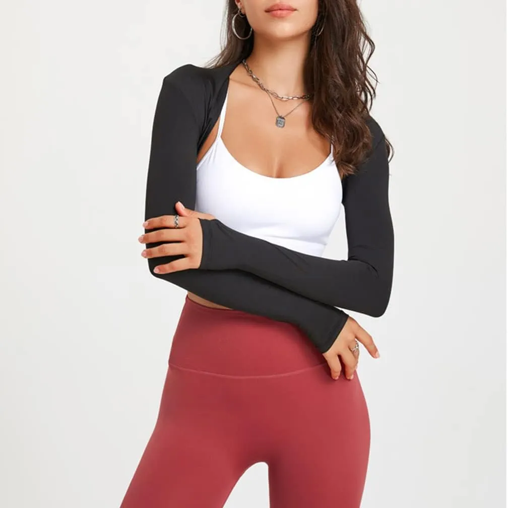 Women Workout Open Front Bolero Shrug Crop Top Long Sleeve Solid Slim Fit Casual Cropped Cardigan Yoga Summer