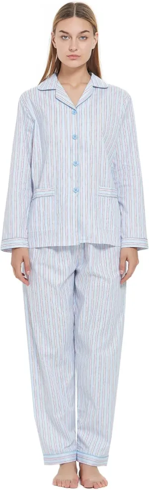 Women's 100% Cotton Pajama Set Short/Long Sleeved Pants/Shorts Soft Button PJs Elastic Drawstring Waist Sleepwear