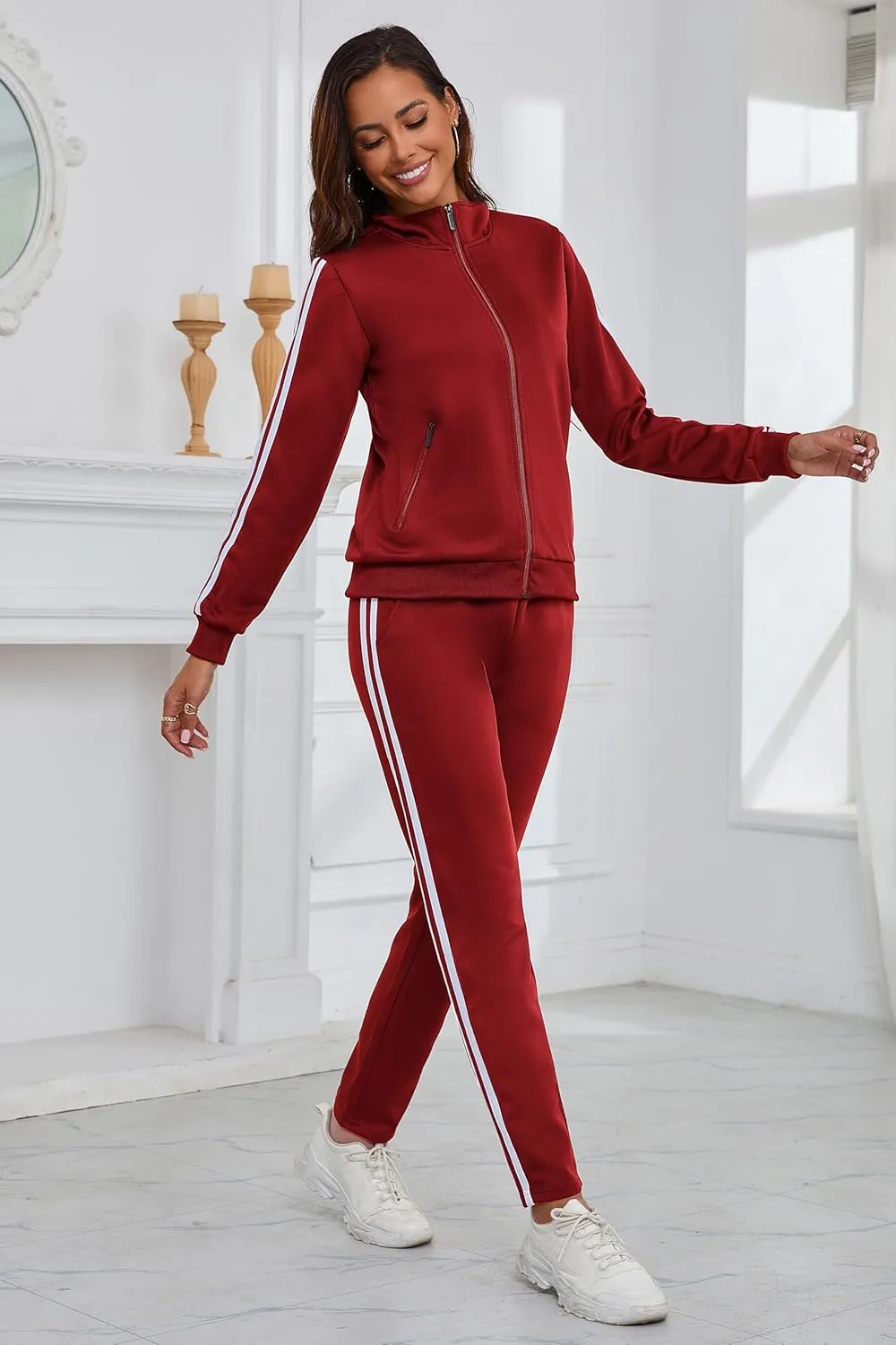 Women's 2 Piece Tracksuit Long Sleeve Track Suits Full Zip Lounge Set Sweatsuits Outfits