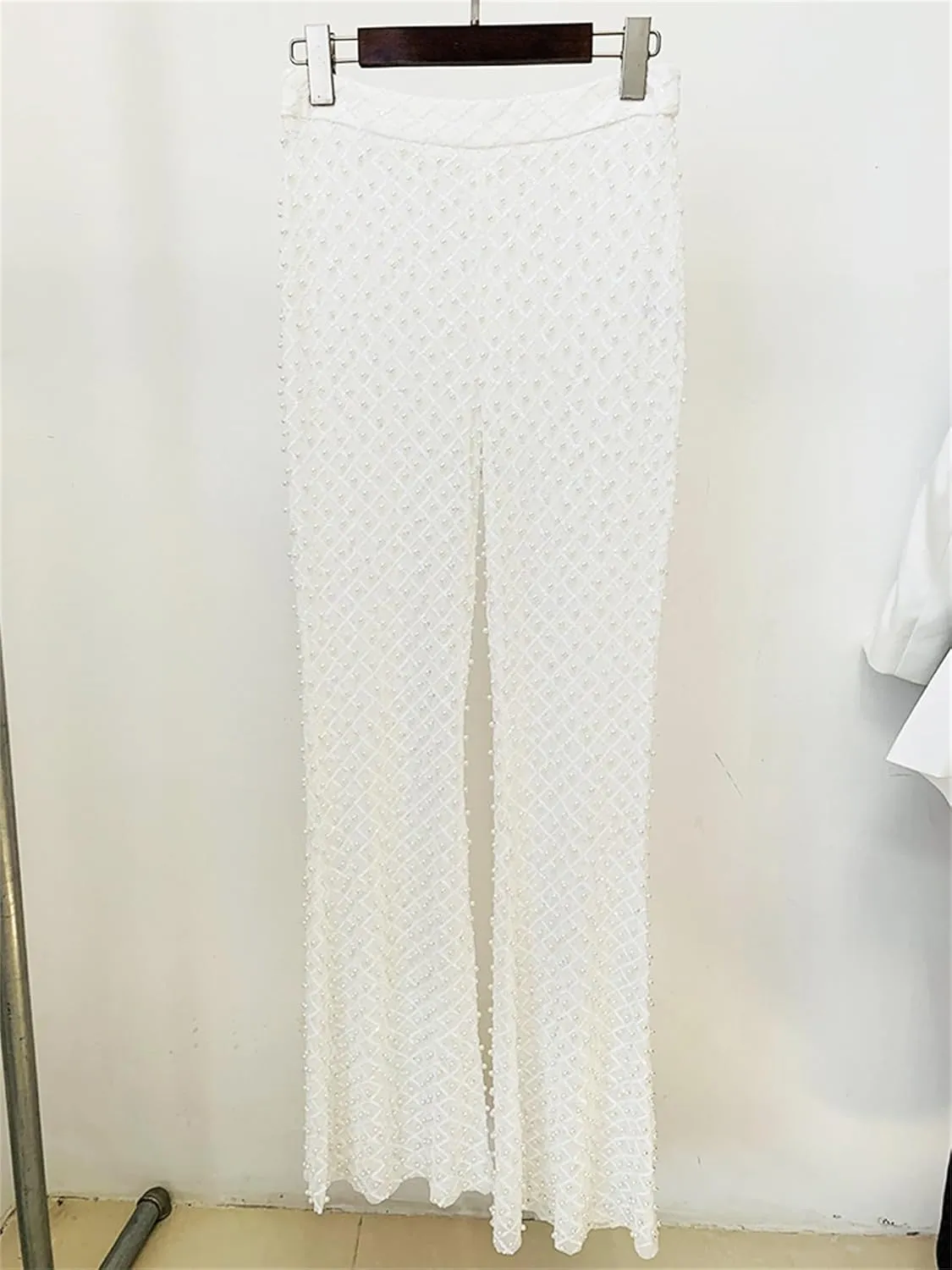 Women's 2 Pieces Blazer Pants Suit Sets Hollow Out Flowers Appliques Pearls Beaded Wedding Party Outfits