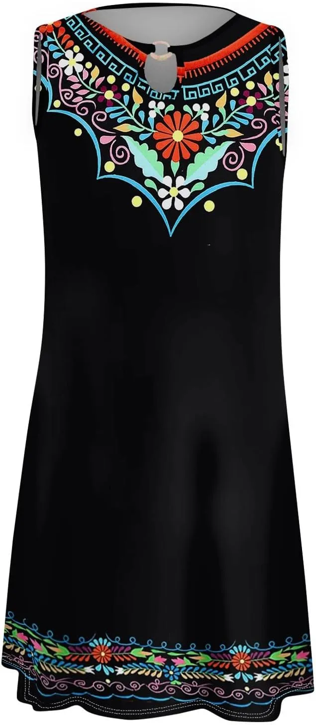 Women's 2024 Summer Floral Mini Dress Sleeveless Ruffle Boho Beach Vacation Short Tank Sundresses