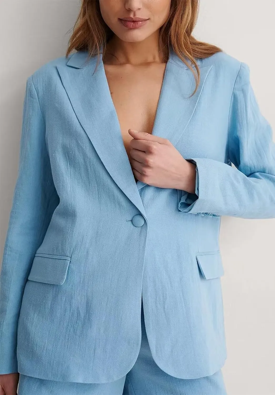 Women's Casual Linen 2 Piece Suit Slim Fit Jacket Short Pants Set for Wedding Party