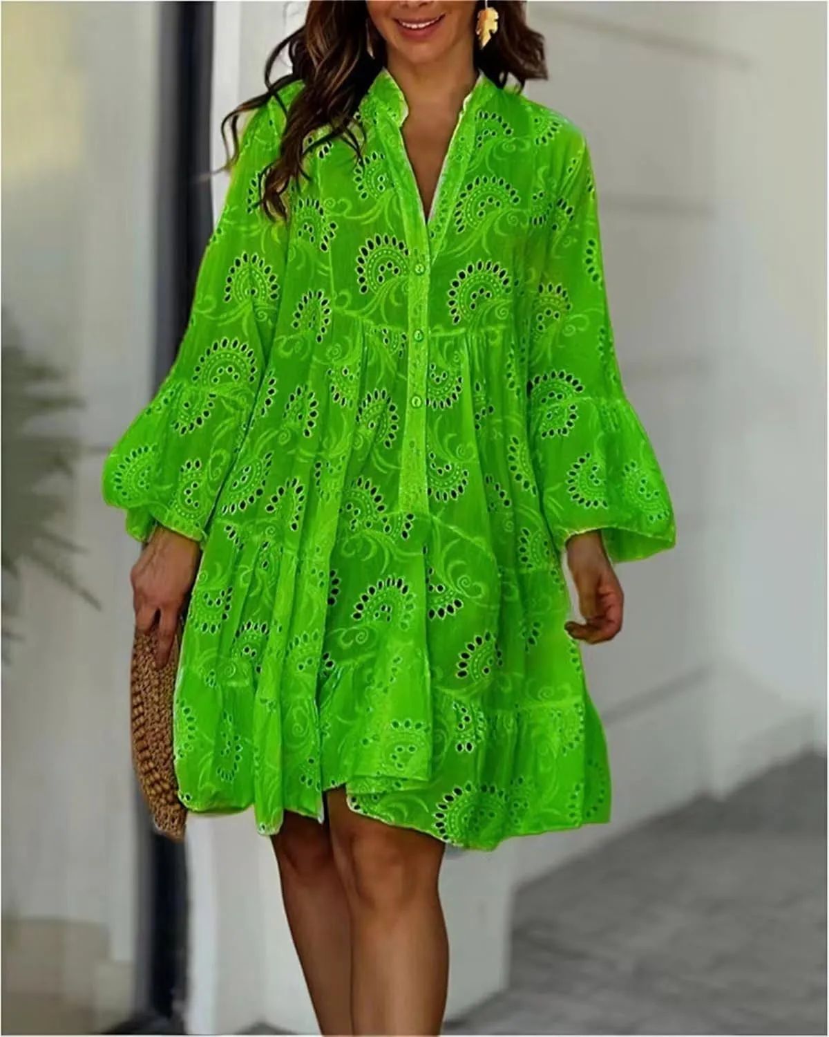 Womens Casual Spring Dresses Cute Long Sleeve Lace Mini Dresses Flowy Vacation Sundress Date Night Dresses Club Dress