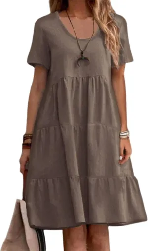 Womens Casual Summer Dresses Elegant Short Sleeve V Neck Cute Dress Floral Ruffle Dress Vacation Beach Boho Dresses