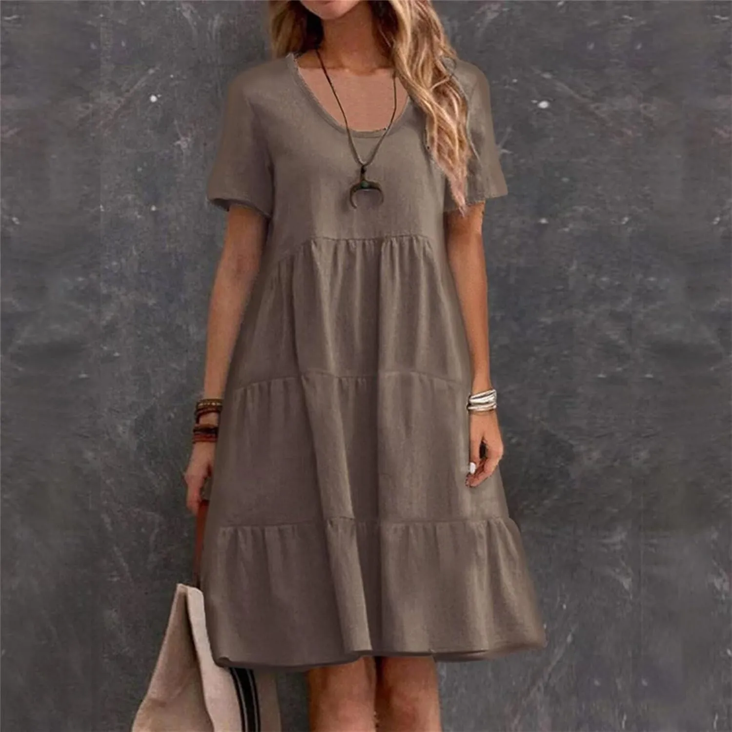Womens Casual Summer Dresses Elegant Short Sleeve V Neck Cute Dress Floral Ruffle Dress Vacation Beach Boho Dresses