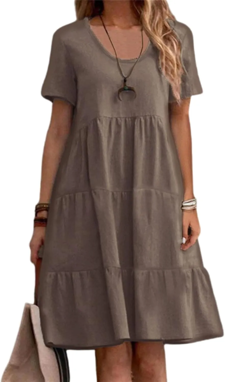 Womens Casual Summer Dresses Elegant Short Sleeve V Neck Cute Dress Floral Ruffle Dress Vacation Beach Boho Dresses