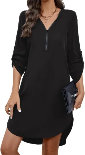 Womens Casual Summer Dresses Long Sleeve V Neck Mini Dress Spring Shirt Dresses Womens Vacation Beach Dress Plus Size