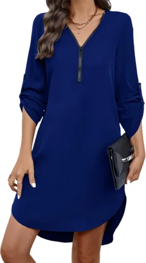 Womens Casual Summer Dresses Long Sleeve V Neck Mini Dress Spring Shirt Dresses Womens Vacation Beach Dress Plus Size