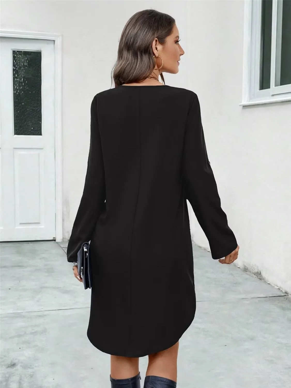 Womens Casual Summer Dresses Long Sleeve V Neck Mini Dress Spring Shirt Dresses Womens Vacation Beach Dress Plus Size
