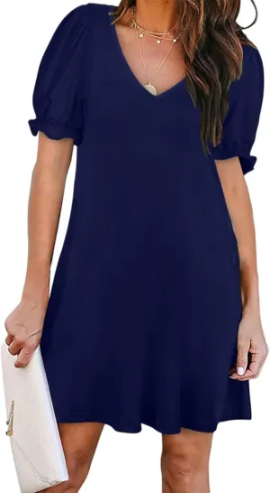 Womens Causal Summer Dresses Fashion Short Sleeve V Neck Mini Dresses Sexy Vacation Sun Dresses Womens Tshirt Dress