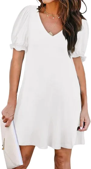 Womens Causal Summer Dresses Fashion Short Sleeve V Neck Mini Dresses Sexy Vacation Sun Dresses Womens Tshirt Dress