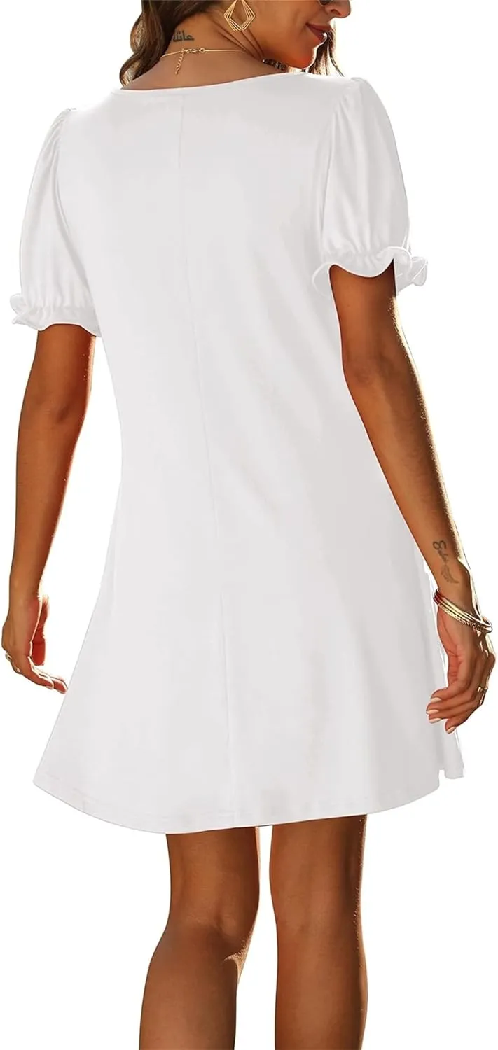 Womens Causal Summer Dresses Fashion Short Sleeve V Neck Mini Dresses Sexy Vacation Sun Dresses Womens Tshirt Dress