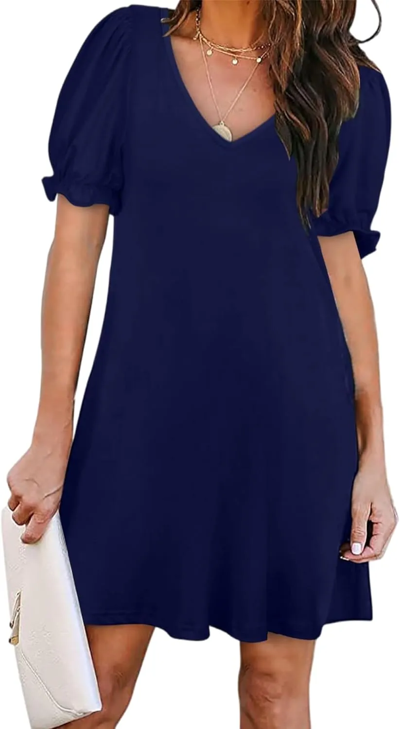 Womens Causal Summer Dresses Fashion Short Sleeve V Neck Mini Dresses Sexy Vacation Sun Dresses Womens Tshirt Dress