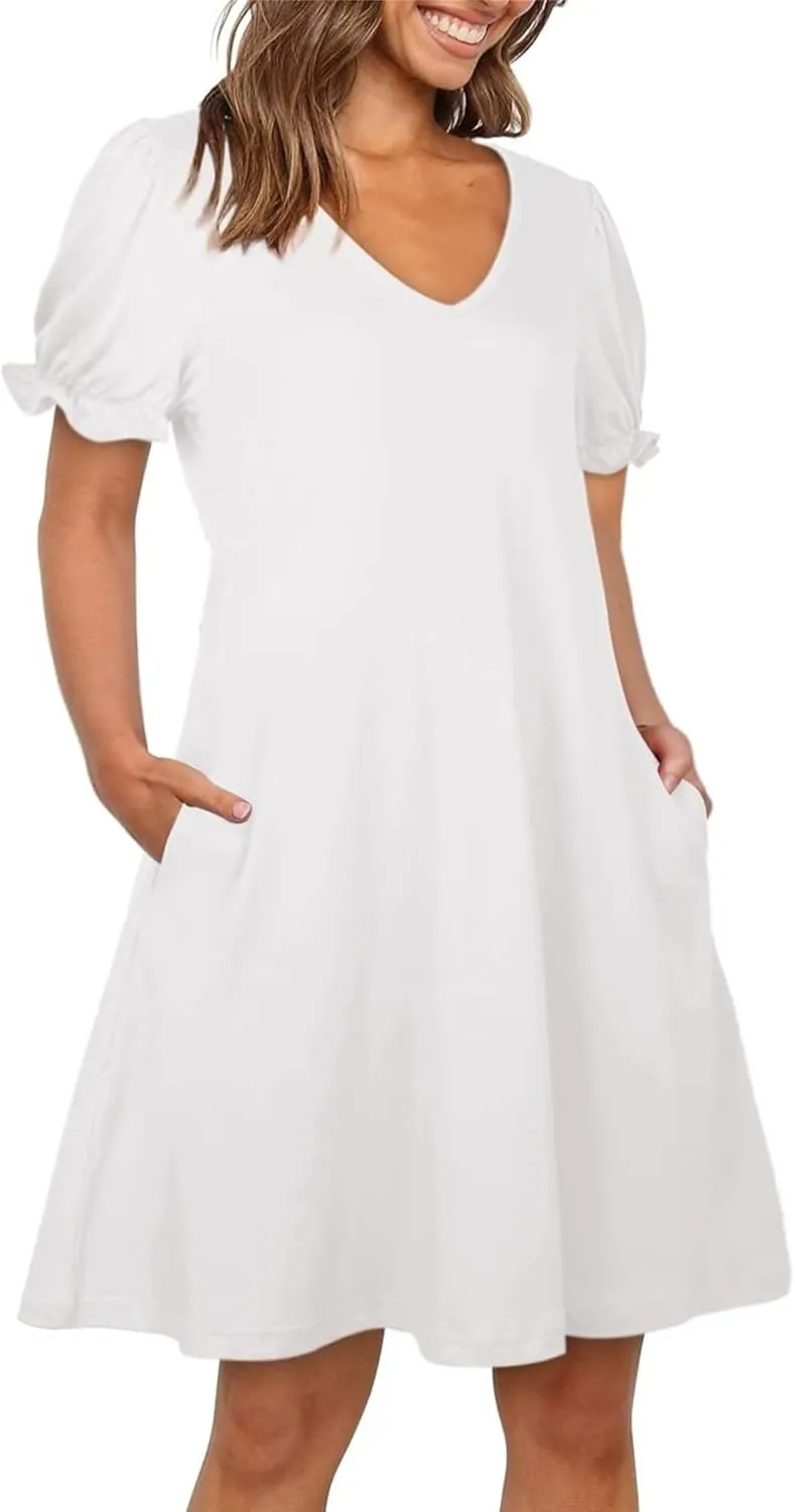 Womens Causal Summer Dresses Fashion Short Sleeve V Neck Mini Dresses Sexy Vacation Sun Dresses Womens Tshirt Dress