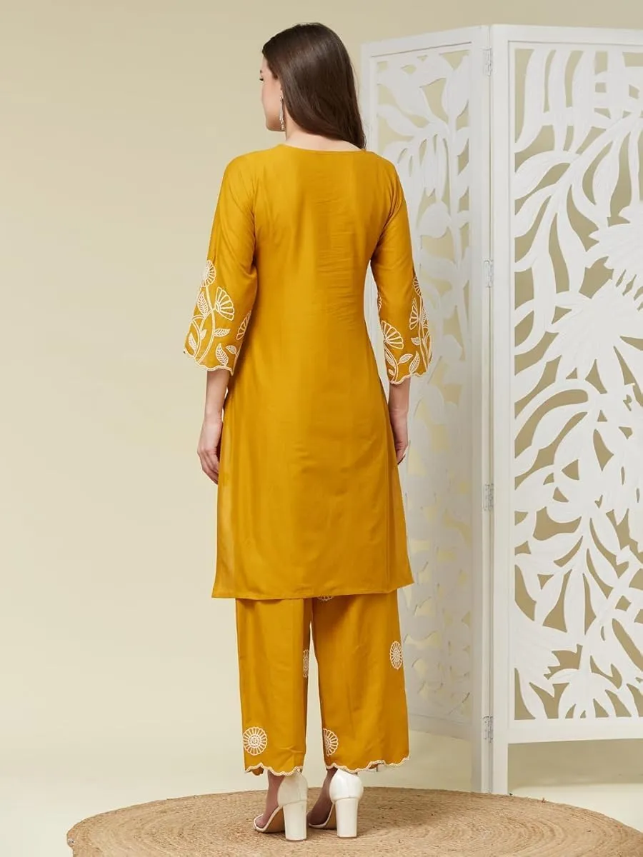 Womens Cord set Pure Cotton Embroidery Work Kurta With Pant Cordset