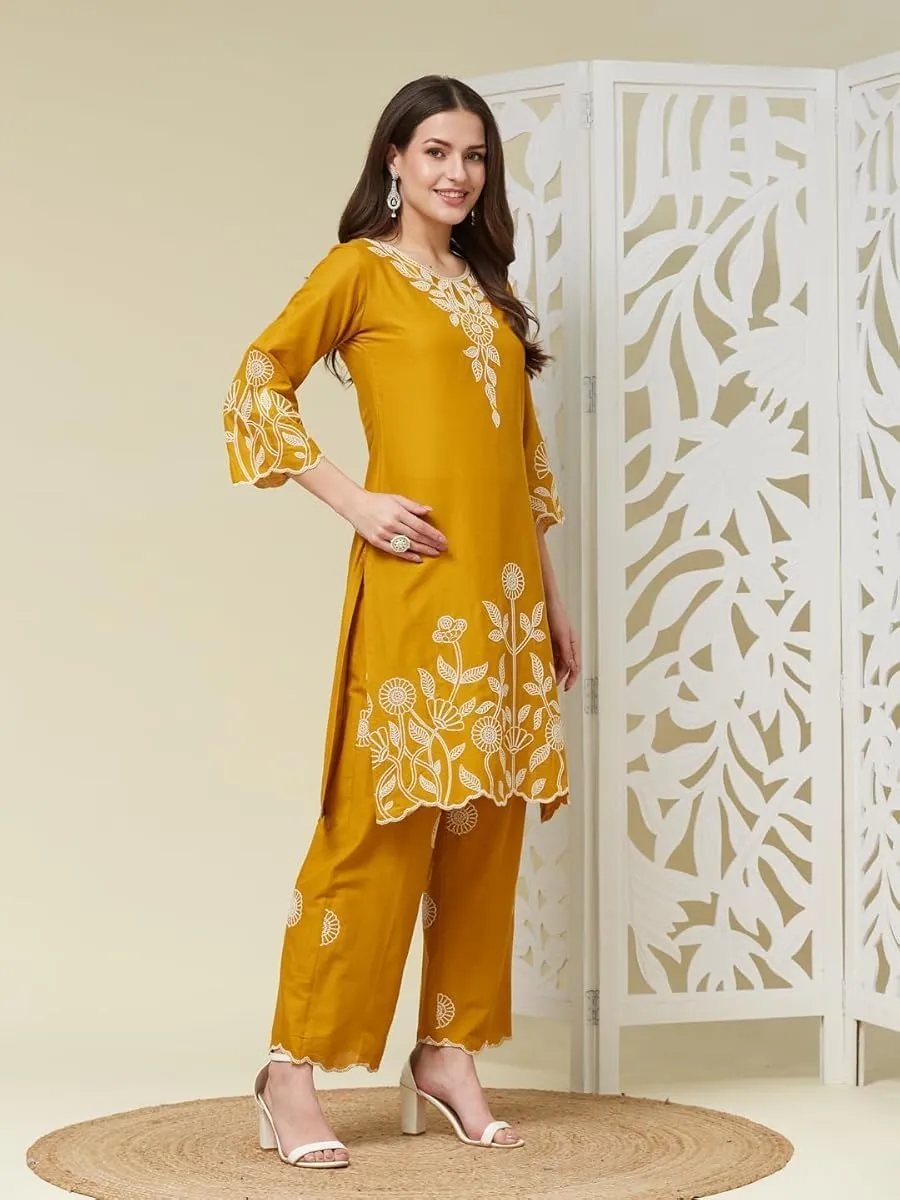 Womens Cord set Pure Cotton Embroidery Work Kurta With Pant Cordset