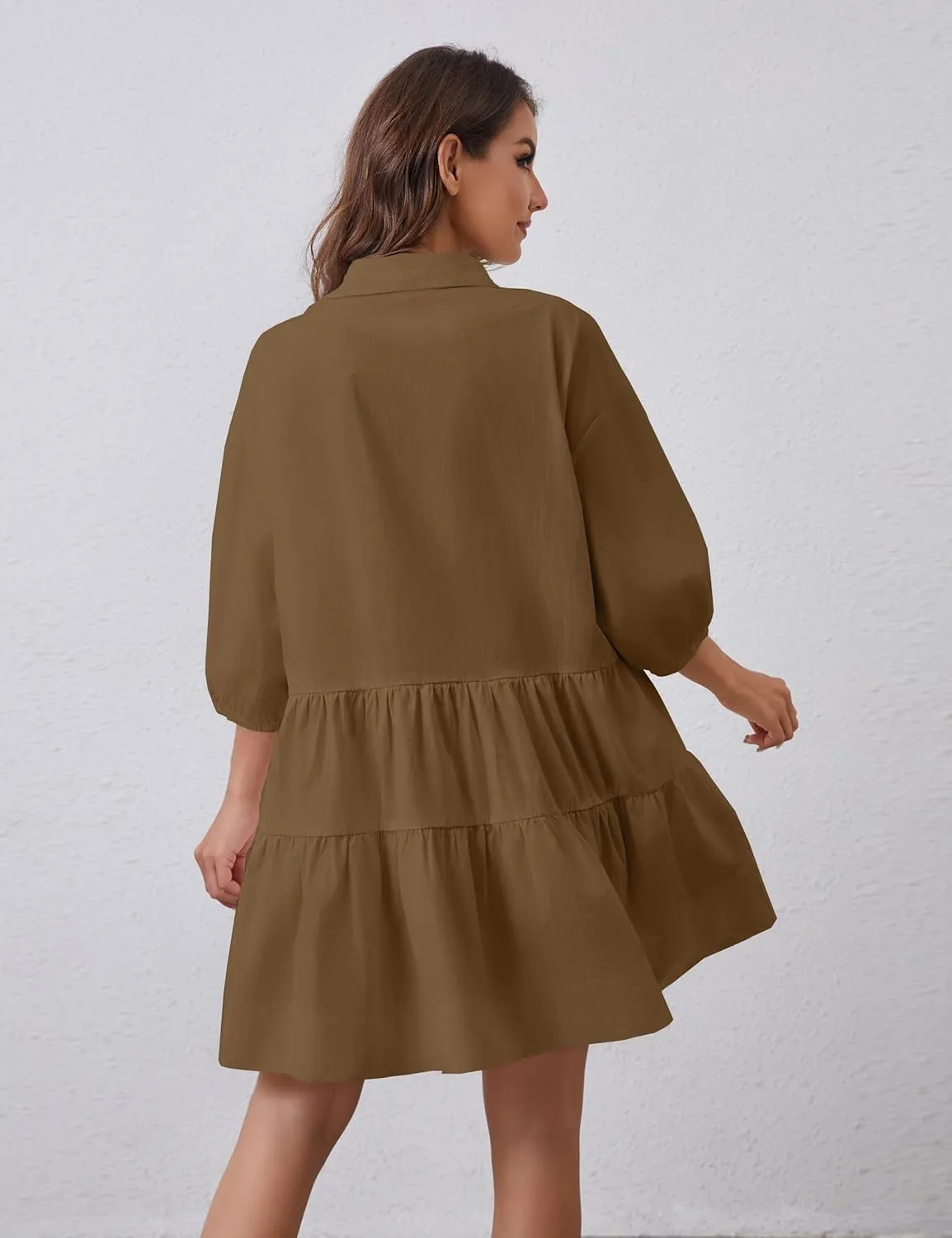 Women's Cute Summer Babydoll Shirt Mini Dress Puff Sleeve Flowy Tunic Shirt Dress Button Down Loose Short Dresses