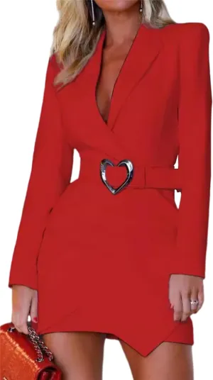 Womens Elegant Blazer Dresses Casual Long Sleeve V Neck Ruched Mini Dress Formal Business Work Dress Without Belt