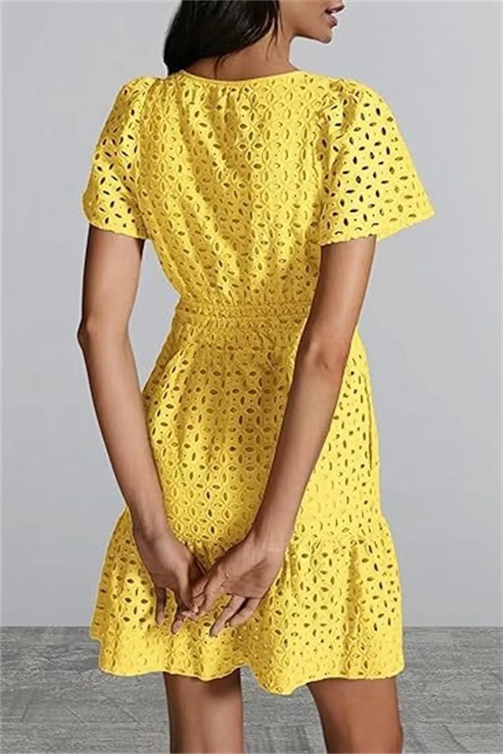 Womens Fashion Summer Dresses Casual Short Sleeve Lace Mini Dresses Ruched Dress Vacation Dress Wedding Guest Dresses