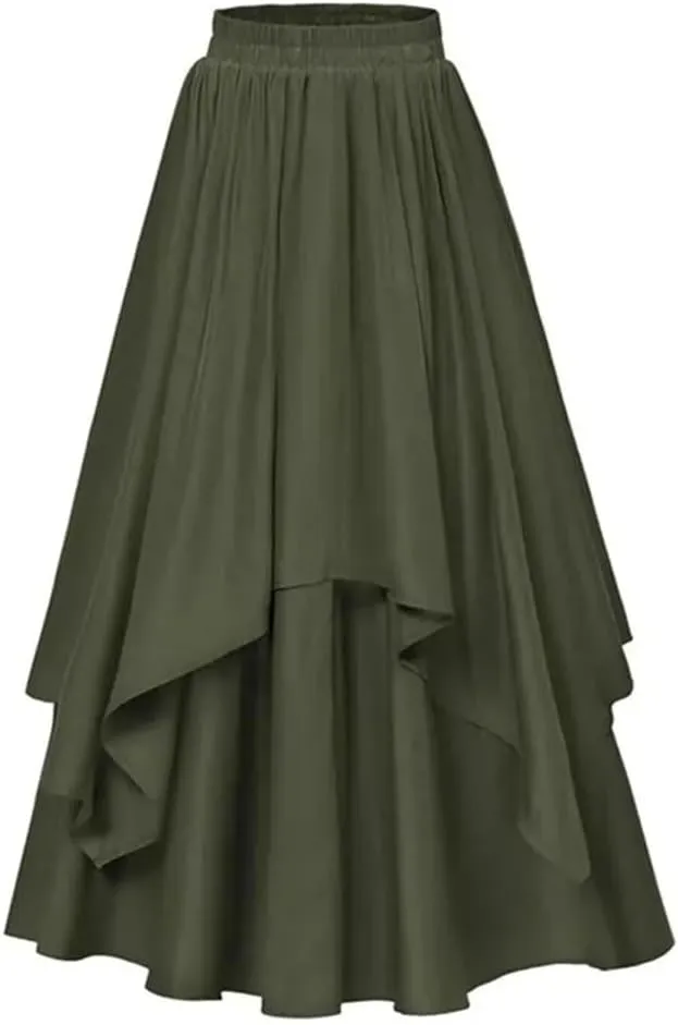 Women's High Waist A-Line Skirt Casual Vintage Big Swing Skirt Women Asymmetrical Midi Skirt