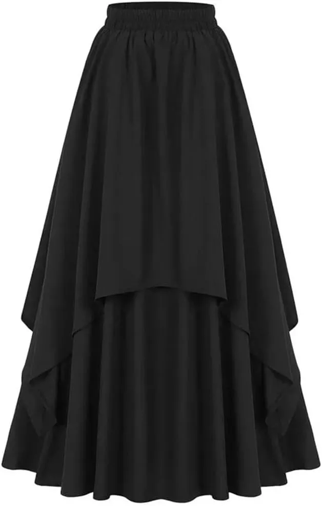 Women's High Waist A-Line Skirt Casual Vintage Big Swing Skirt Women Asymmetrical Midi Skirt