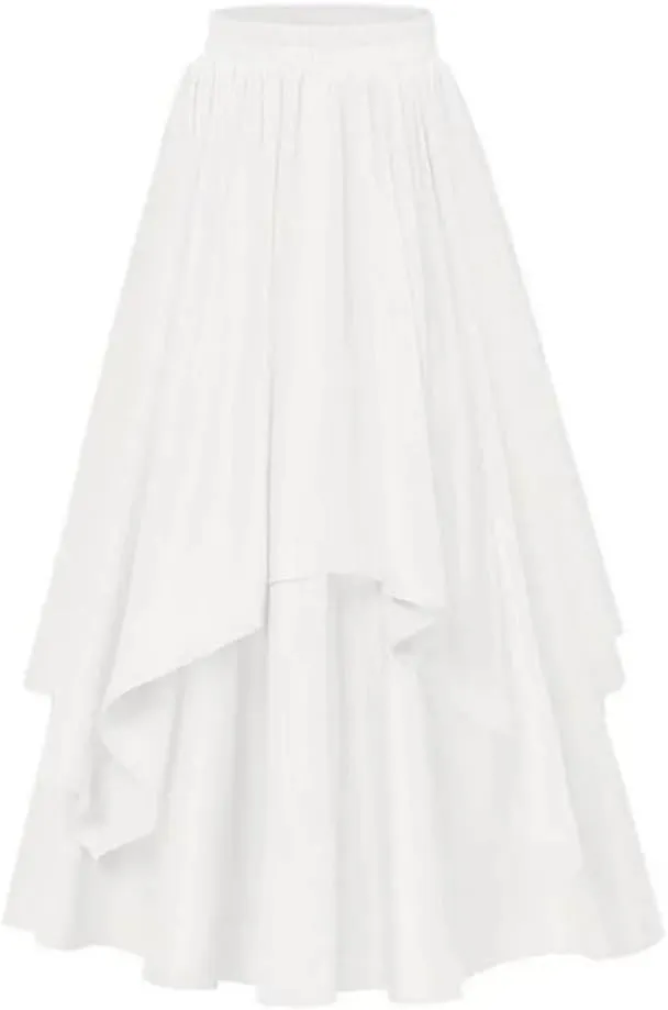 Women's High Waist A-Line Skirt Casual Vintage Big Swing Skirt Women Asymmetrical Midi Skirt