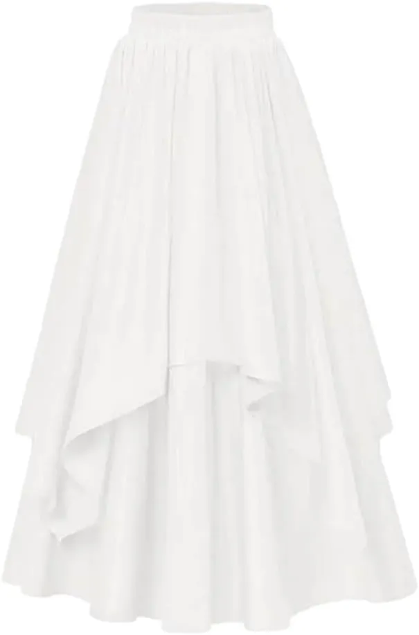 Women's High Waist A-Line Skirt Casual Vintage Big Swing Skirt Women Asymmetrical Midi Skirt
