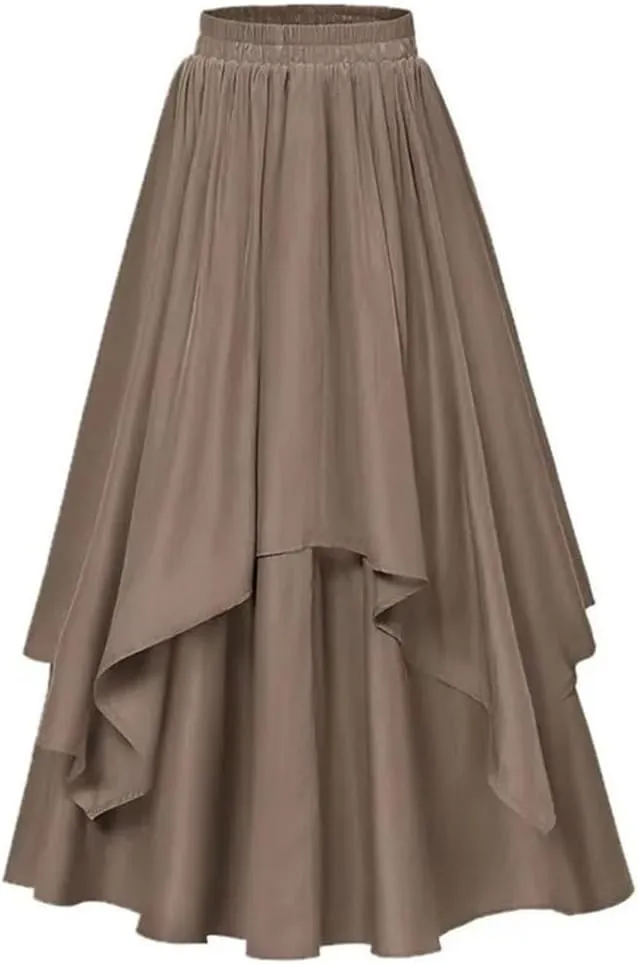 Women's High Waist A-Line Skirt Casual Vintage Big Swing Skirt Women Asymmetrical Midi Skirt