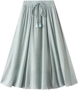 Women's High Waisted Layered Midi Skirt, Solid Color, Lace Up Long Skirts, Women's Vintage Skirt.