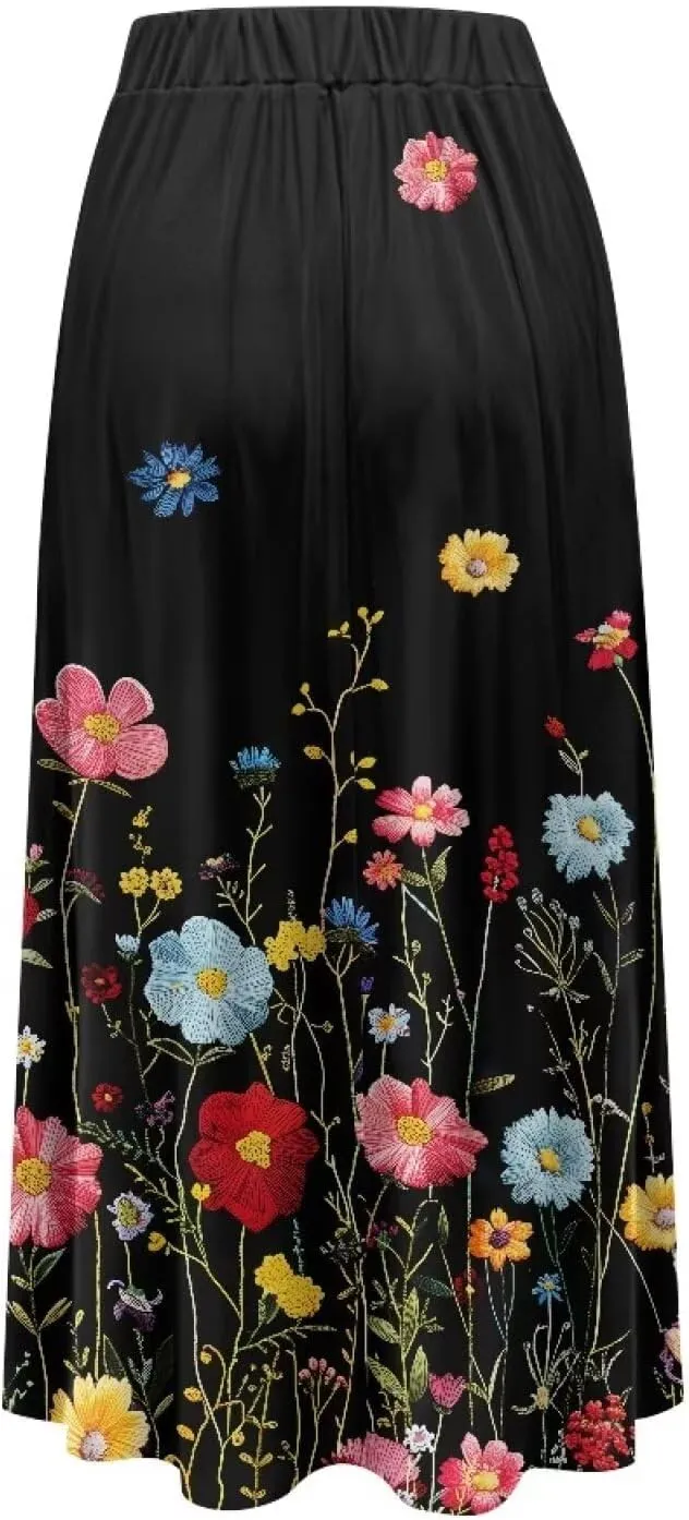Women's Maxi High Waist Pleated Skirt with Pockets Lightweight Casual Long Skirts Flowy Swing Ankle Length