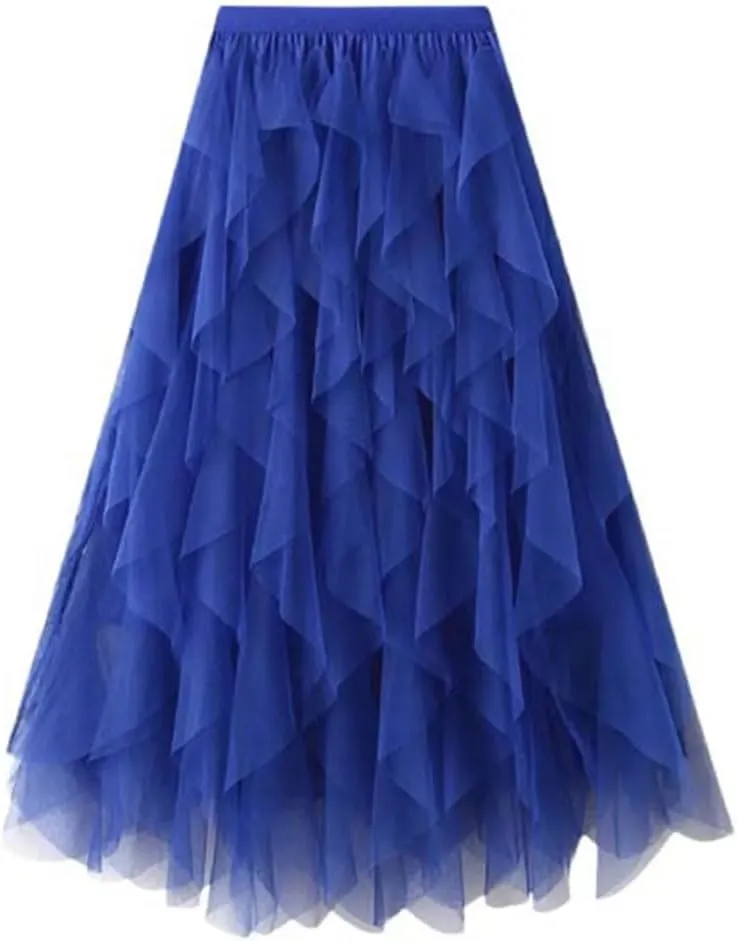 Women's Mesh Cake Skirts High Waist Party Prom Layered Tulle A Line Midi Skirt