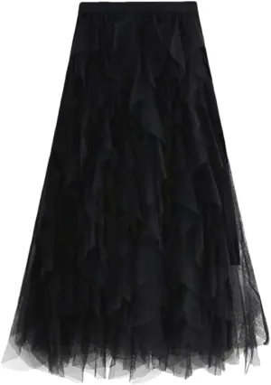 Women's Mesh Cake Skirts High Waist Party Prom Layered Tulle A Line Midi Skirt