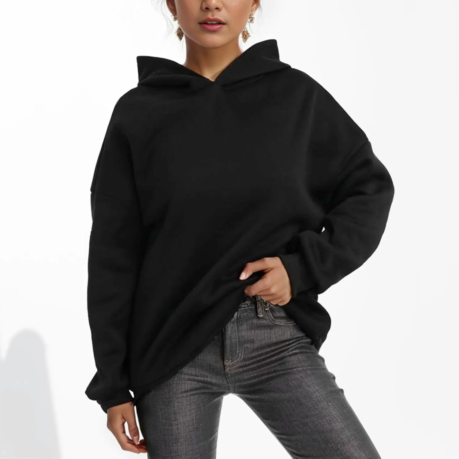 Womens Oversized Sweatshirts Pullover Hoodies Artificial Short Velvet Oversized Hoodies Fleece Hooded Knitted