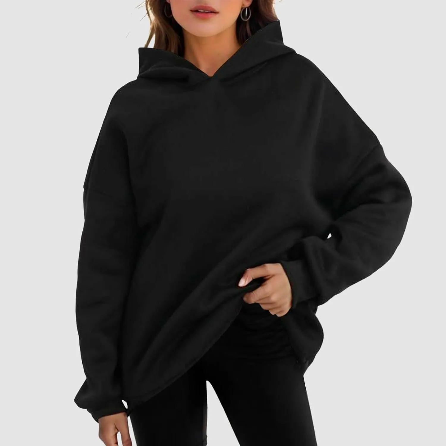 Womens Oversized Sweatshirts Pullover Hoodies Artificial Short Velvet Oversized Hoodies Fleece Hooded Knitted