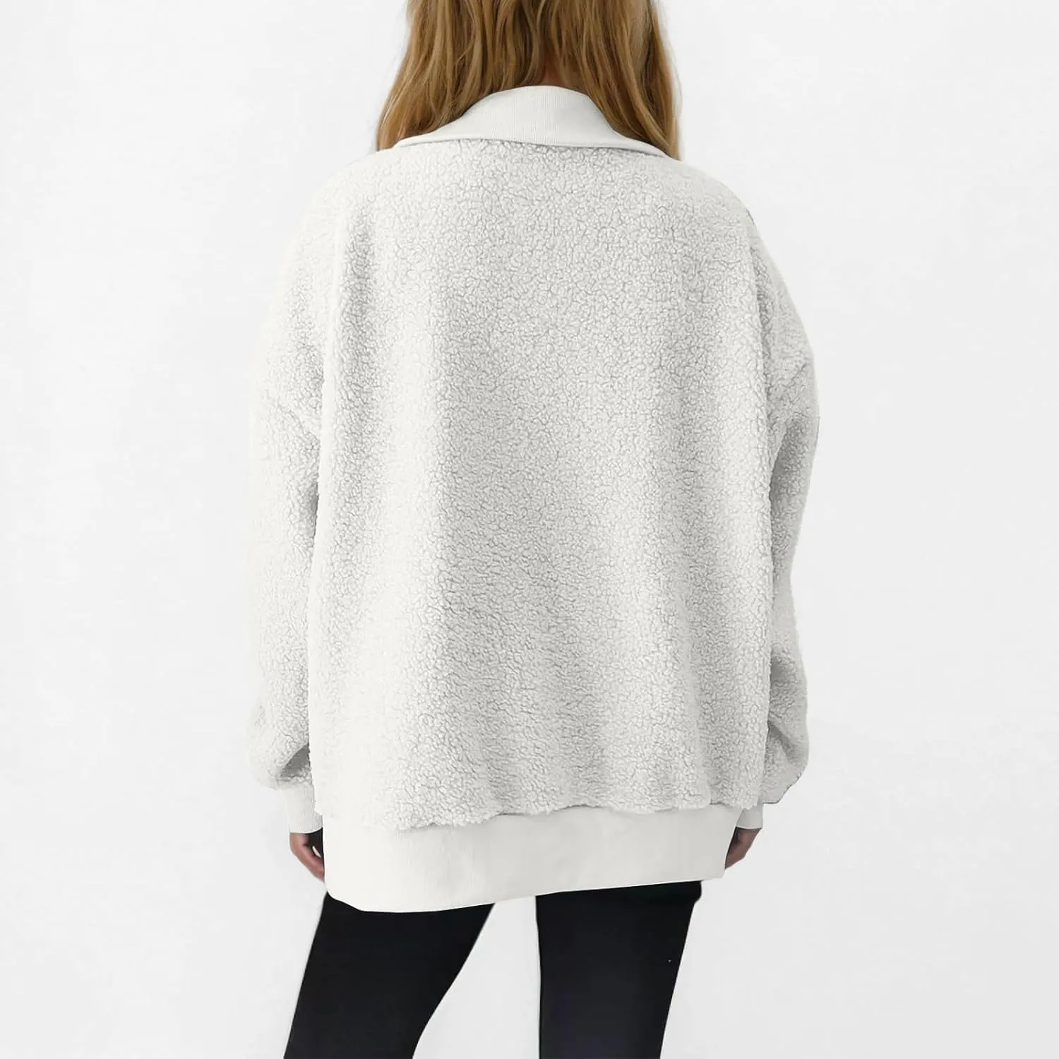 Womens Sherpa Hoodies Quarter Zip Up Fuzzy Fleece Pullover Top Casual Loose Fluffy Sweatshirts Warm Winter Clothes