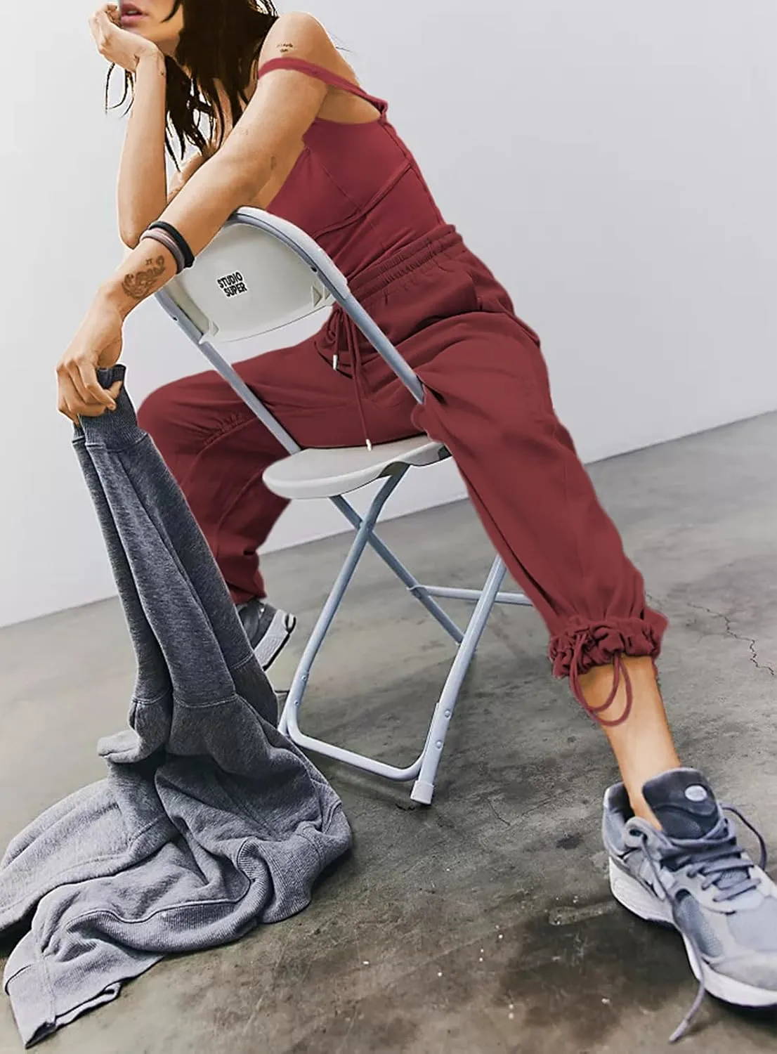 Women's Sleeveless Summer Jumpsuit Square Neck Drawstring Waist Long Romper Jumpers 2025 with Pockets