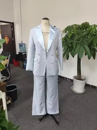 Womens Suit 2 Piece Set Business Two Button Peak Lapel Blazer Jacket with Pants for Office Ladies