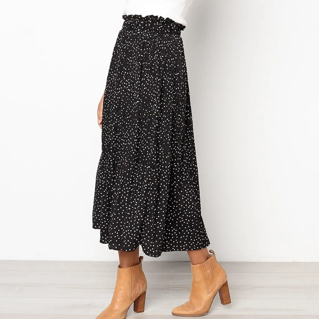 Womens Summer Boho Elastic Waist Pleated Midi Skirt Elegant Long Maxi A-Line Midi Skirts with Pocket