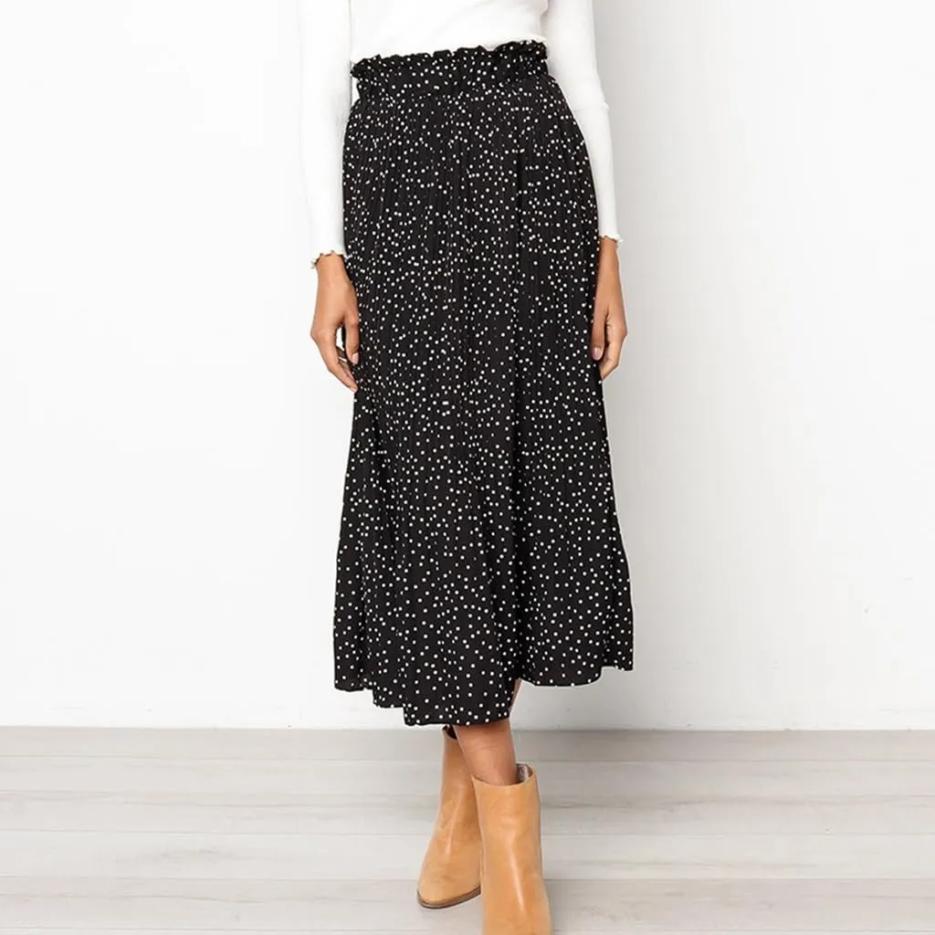 Womens Summer Boho Elastic Waist Pleated Midi Skirt Elegant Long Maxi A-Line Midi Skirts with Pocket