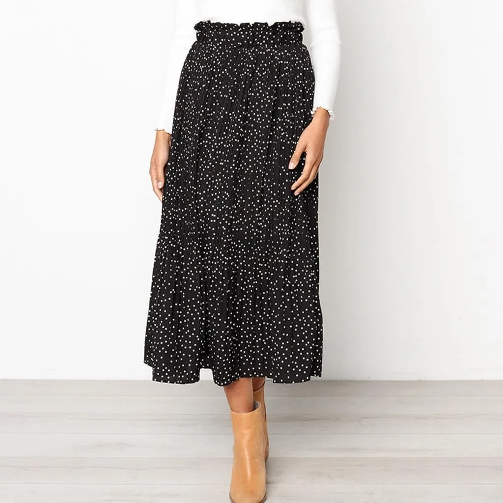 Womens Summer Boho Elastic Waist Pleated Midi Skirt Elegant Long Maxi A-Line Midi Skirts with Pocket