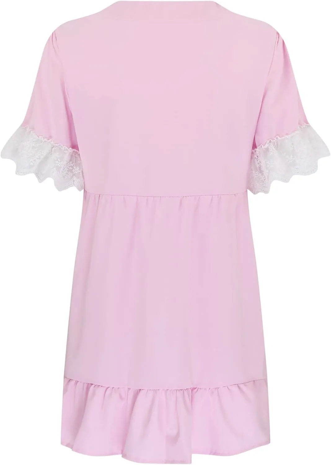 Women's Summer Crochet Lace V Neck A Line Mini Dress Casual Ruffle Sleeve Short Swing Sundress Flowy Skater Dresses