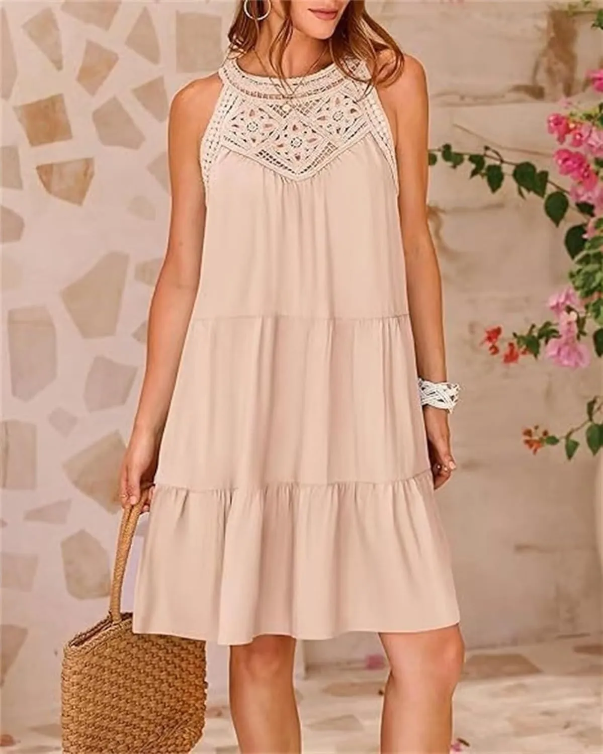 Womens Summer Dresses Casual Loose Sundress Sleeveless Flowy Mini Dresses Cute Boho Vacation Beach Dresses Plus Size