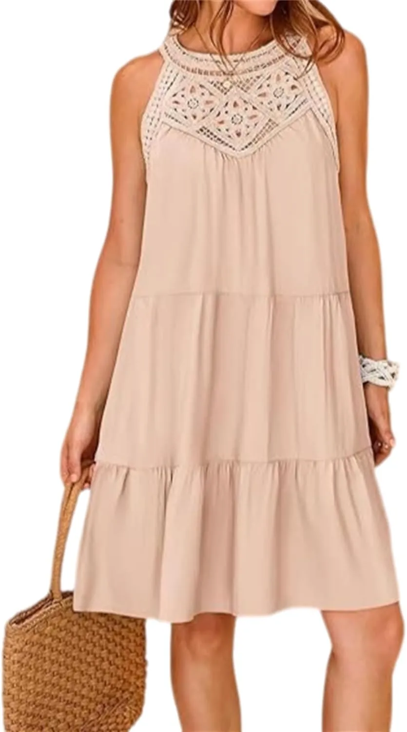 Womens Summer Dresses Casual Loose Sundress Sleeveless Flowy Mini Dresses Cute Boho Vacation Beach Dresses Plus Size