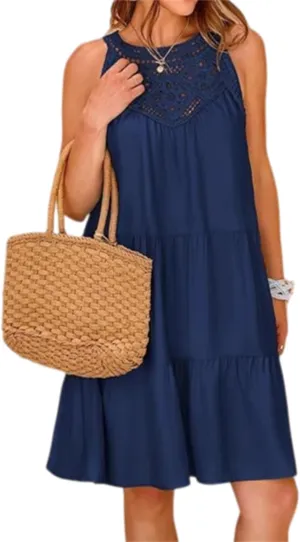 Womens Summer Dresses Casual Loose Sundress Sleeveless Flowy Mini Dresses Cute Boho Vacation Beach Dresses Plus Size