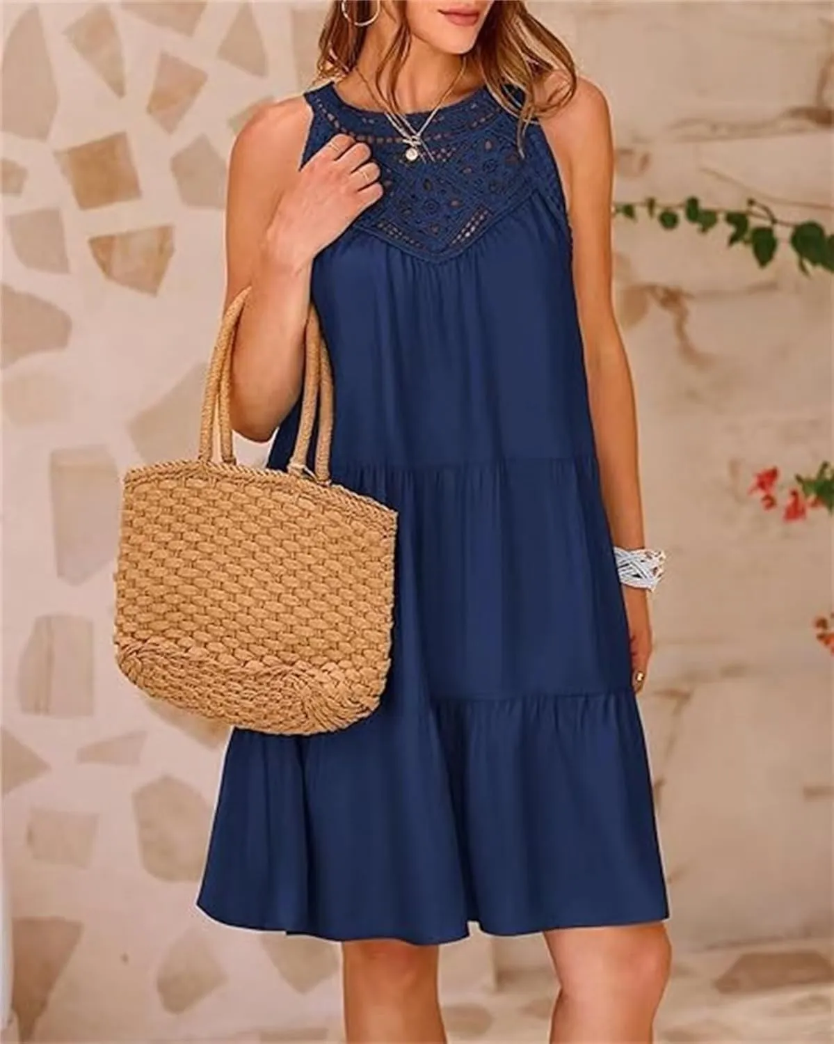 Womens Summer Dresses Casual Loose Sundress Sleeveless Flowy Mini Dresses Cute Boho Vacation Beach Dresses Plus Size