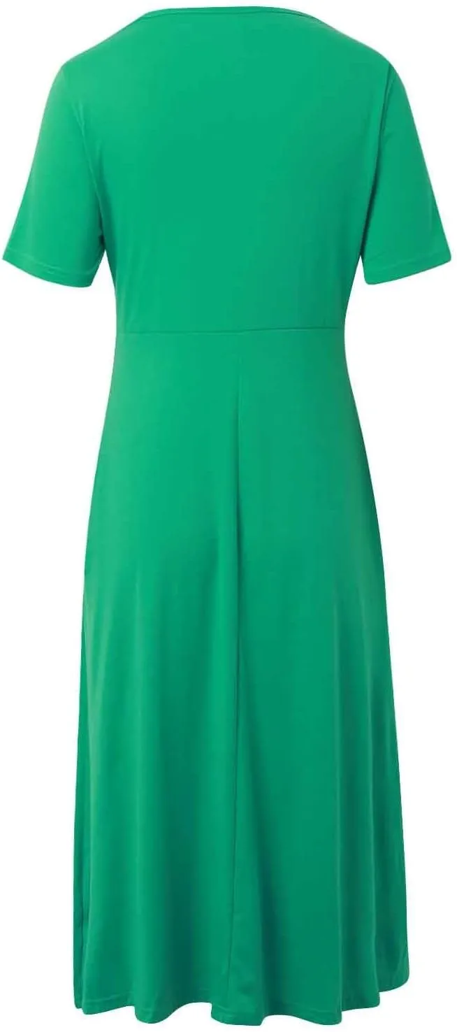 Women's Summer Dresses Casual Short Sleeve Long Dresses V Neck Flowy Tiered Midi Dress Beach Vacation Sundress with Pockets