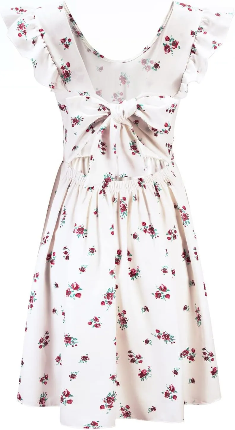 Womens Summer Dresses Ruffle Short Sleeve Floral Print Casual Mini Dresses Smocked Flowy Boho Dresses for Women